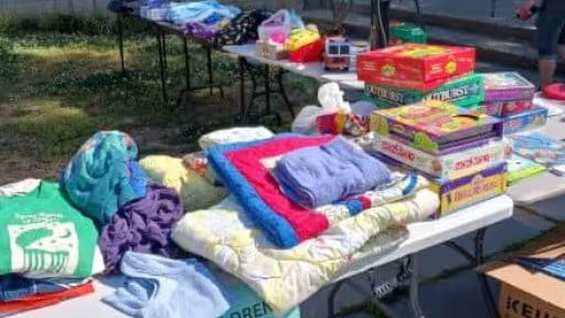 clothes at yard sale